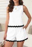 Ricrac Trim Tank Top and Elastic Waist Shorts Set - Trendsi - Flyclothing LLC