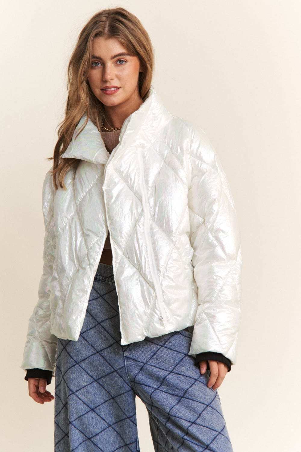 J.NNA Quilted Mock Neck Puffer Jacket - Trendsi - Flyclothing LLC