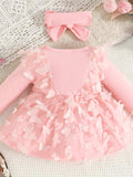 Children's Butterfly Decor Flower Applique Dress with Headband - Trendsi - Flyclothing LLC