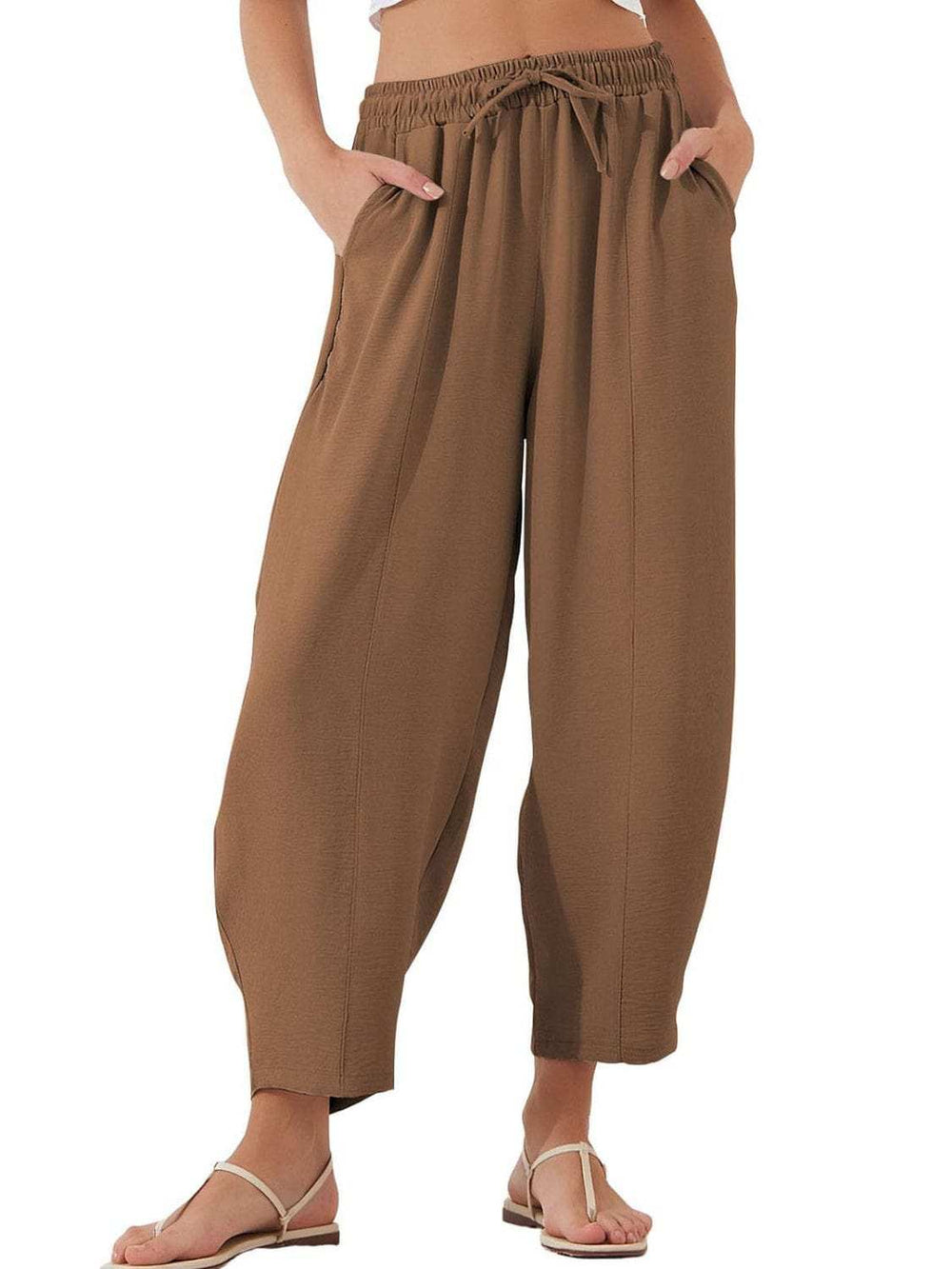 Full Size Drawstring Cropped Jogger Pants Plus Size - Trendsi - Flyclothing LLC