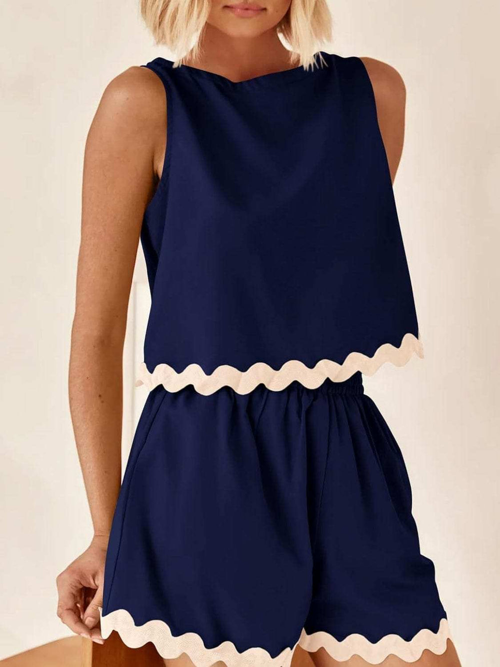 Contrast Trim Sleeveless Top and Shorts Set - Trendsi - Flyclothing LLC