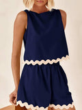 Contrast Trim Sleeveless Top and Shorts Set - Trendsi - Flyclothing LLC