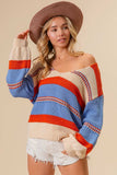 BiBi Multi Color Stripe Scoop Neck Sweater - Trendsi - Flyclothing LLC