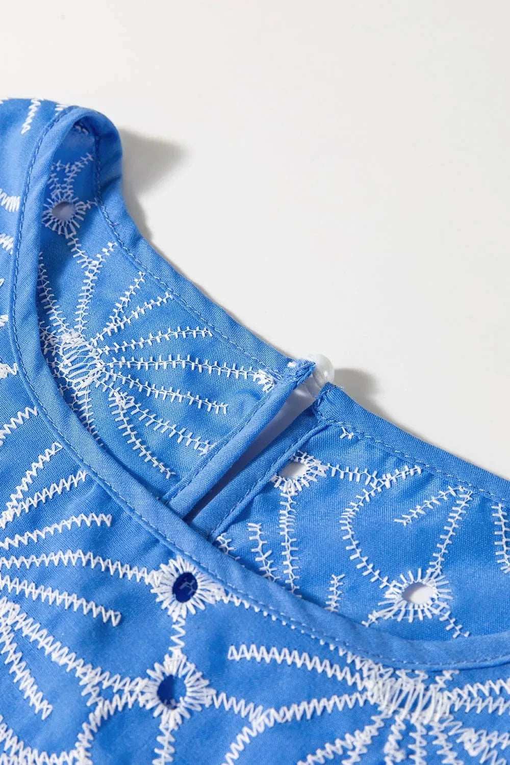 Eyelet Flower Embroidery Flounce Sleeve Blouse - Trendsi - Flyclothing LLC