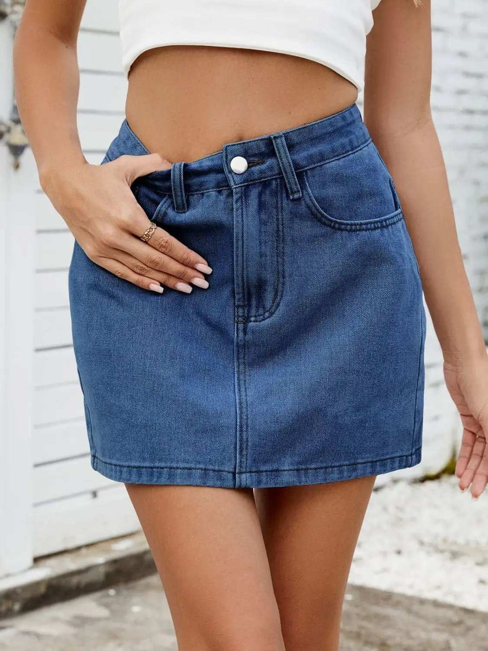 Solid Mini Denim Skirt - Trendsi - Flyclothing LLC