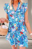 Tiered Floral Cap Sleeve Dress - Trendsi - Flyclothing LLC