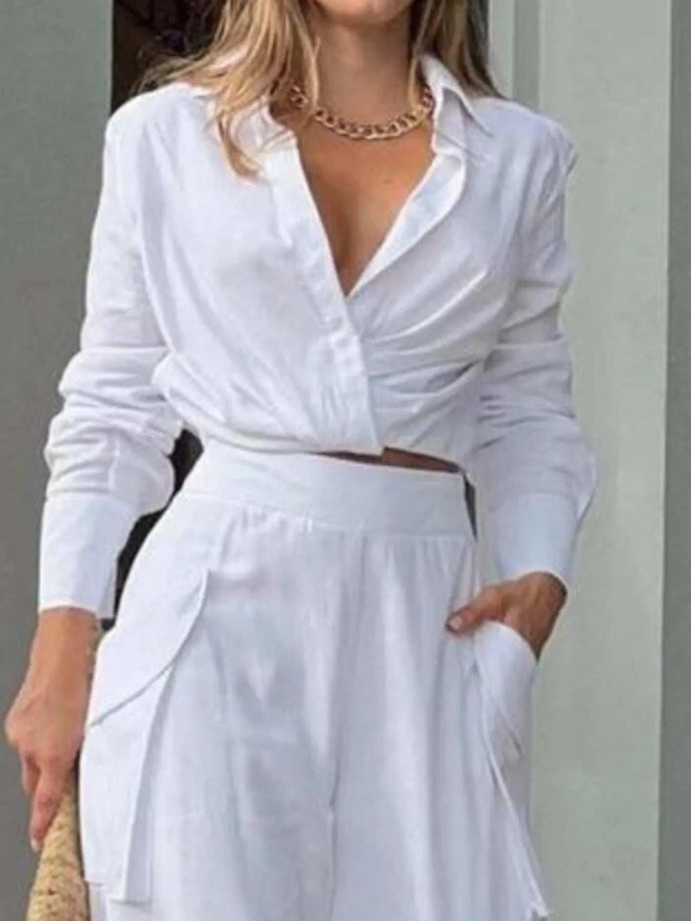 Full Size Long Sleeve Top and Pants Set Plus Size - Trendsi - Flyclothing LLC