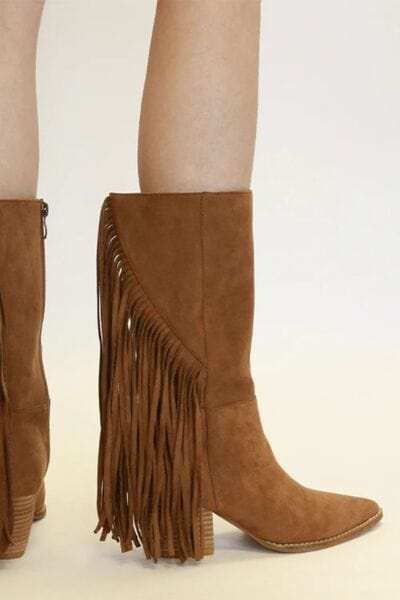 Beast Fashion Suede Fringe Point Toe Boots - Trendsi - Flyclothing LLC