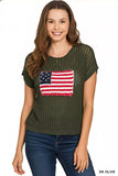 Zenana Viscose American Flag Openwork Knit Top - Trendsi - Flyclothing LLC