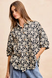 BiBi Floral Jacquard Short Dolman Sleeves Shirt - Trendsi - Flyclothing LLC