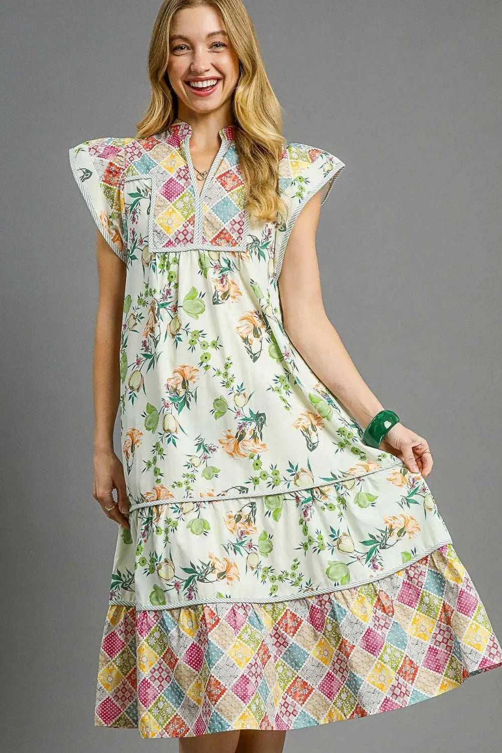 Umgee Patchwork Garden Midi Dress - Trendsi - Flyclothing LLC