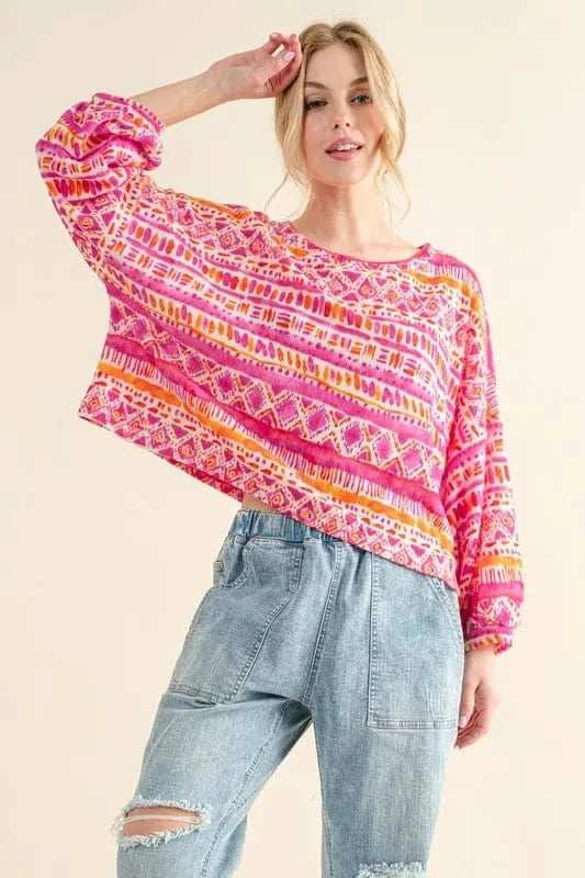 And The Why Cozy Textured Printed Casual Top - Trendsi - Flyclothing LLC