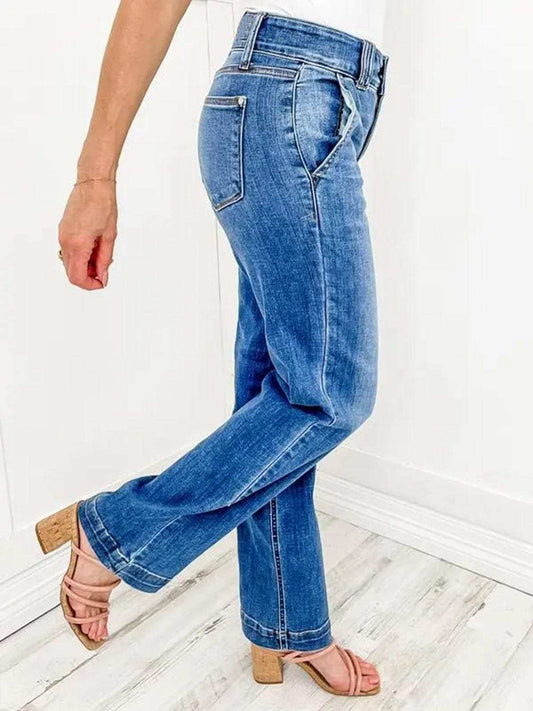 Washed Straight Leg Jeans - Trendsi - Flyclothing LLC