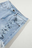 Distressed Raw Hem High Waist Denim Shorts - Trendsi - Flyclothing LLC