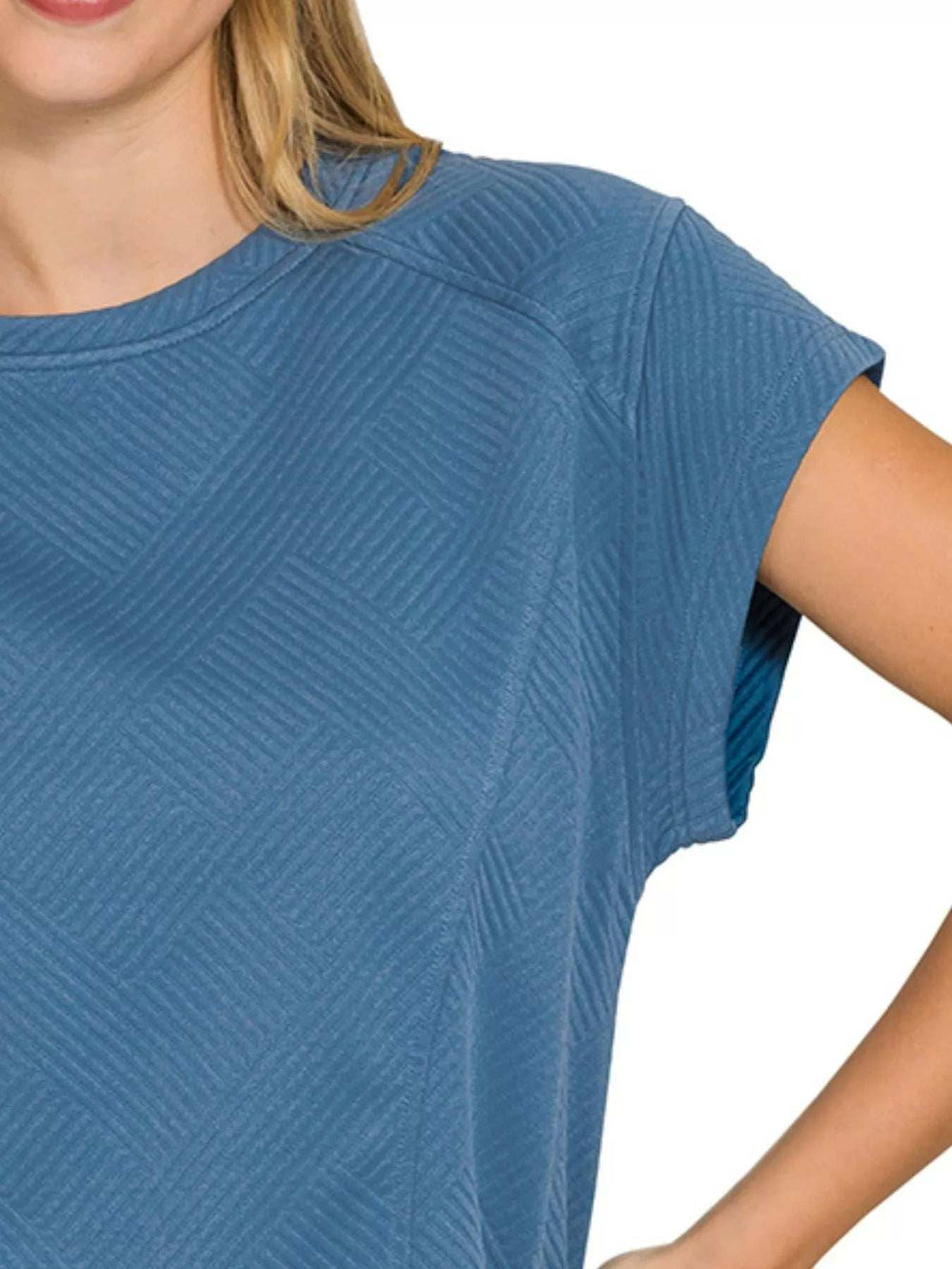 Zenana Textured Knit Jacquard Short Sleeve Top - Trendsi - Flyclothing LLC