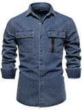 Men's Snap Down Long Sleeve Denim Shirt - Trendsi - Flyclothing LLC