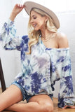 BiBi Tie-Dye V-Neck Long Sleeve Waffle Top - Trendsi - Flyclothing LLC