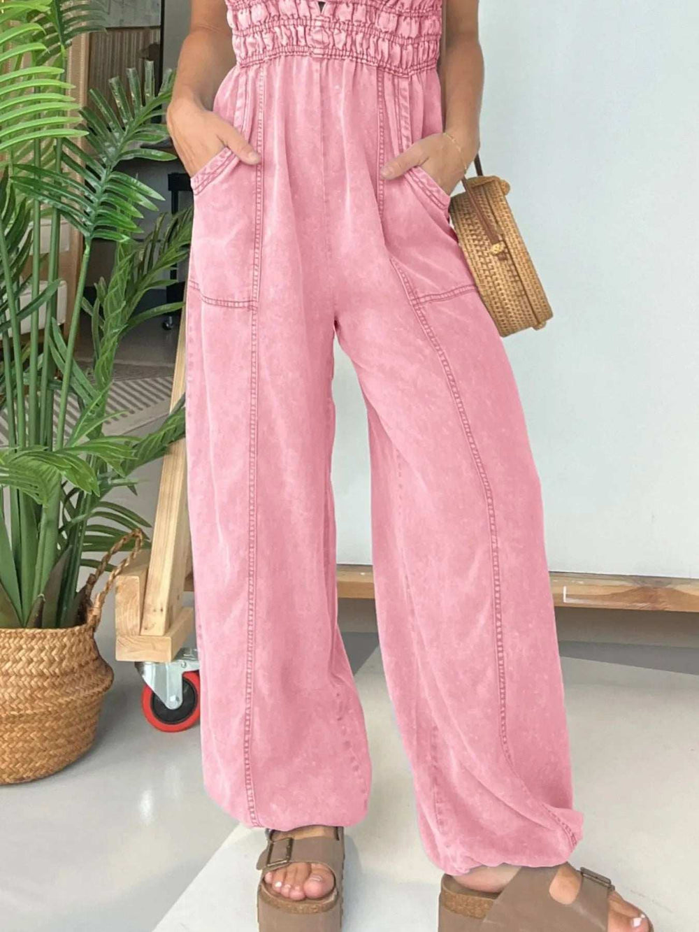 Full Size Wide Leg Spaghetti Strap Jumpsuit Plus Size - Trendsi - Flyclothing LLC