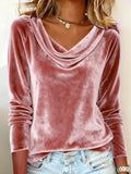 Velvet Cowl Neck Long Sleeve Top - Trendsi - Flyclothing LLC