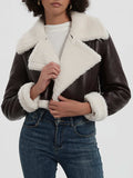 Collared Neck Long Sleeve Plush Cropped Jacket - Trendsi - Flyclothing LLC