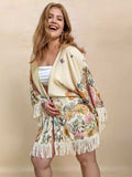 Plus Size Fringe Printed Open Front Cardigan - Trendsi - Flyclothing LLC