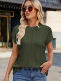 Exposed Seam Round Neck Short Sleeve Sweater - Trendsi - Flyclothing LLC