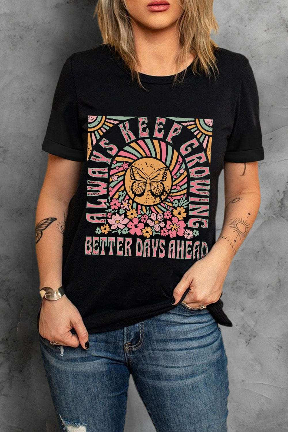 Graphic Round Neck Short Sleeve T-Shirt - Trendsi - Flyclothing LLC