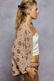POL Openwork V-Neck Chenille Cardigan with Contrast Floral - Trendsi - Flyclothing LLC