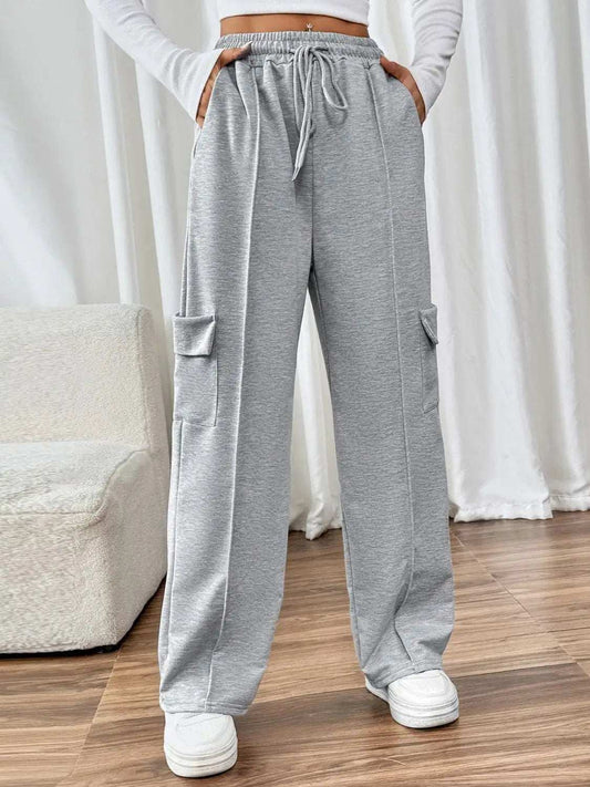 Drawstring Wide Leg Pants with Pockets - Trendsi - Flyclothing LLC