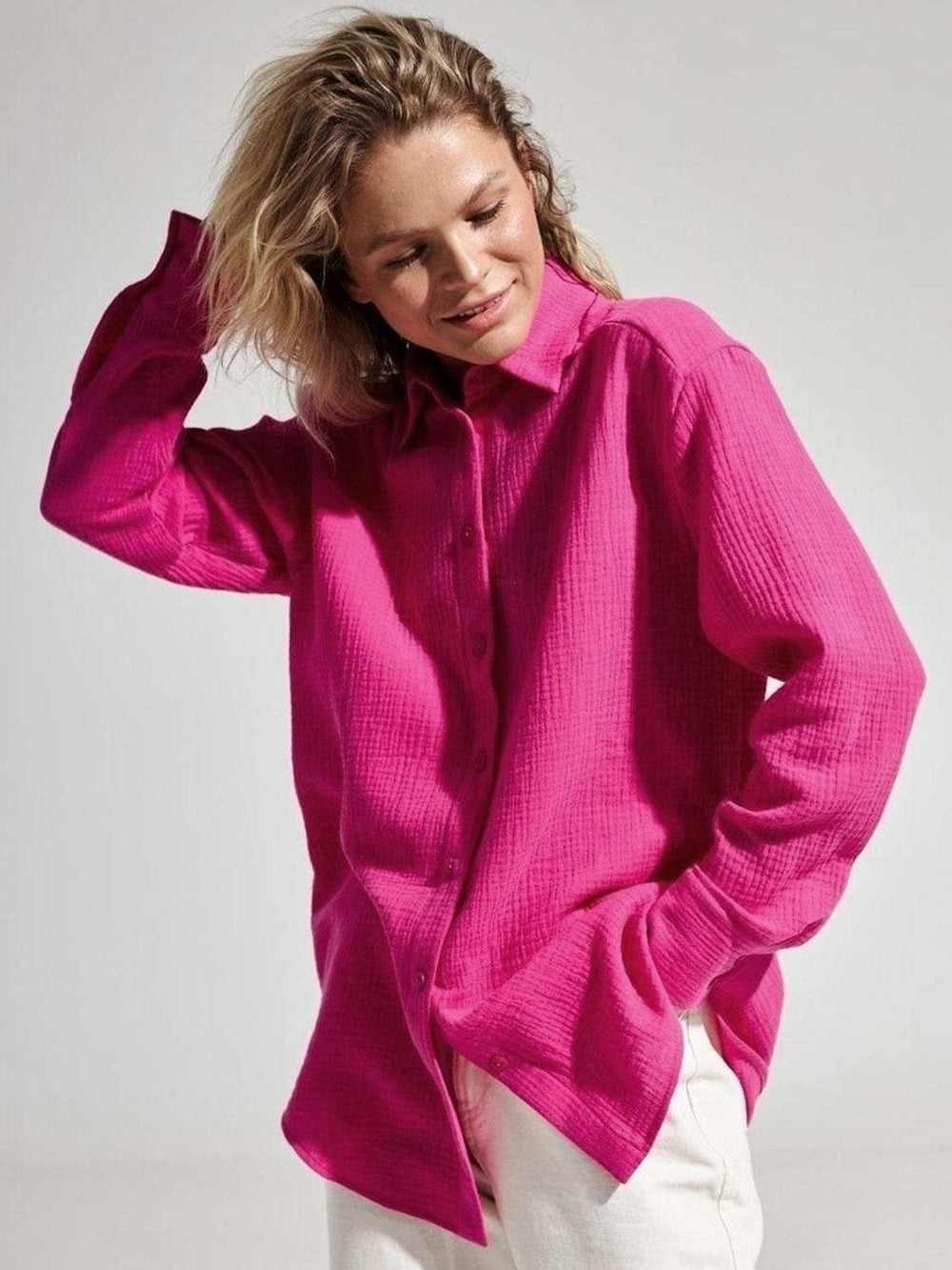 Textured Collared Neck Long Sleeve Shirt - Trendsi - Flyclothing LLC