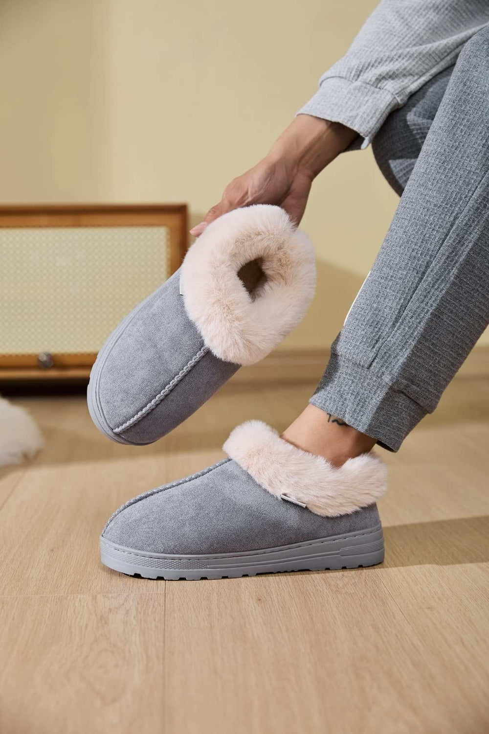 Faux Fur Round Toe Platform Slippers - Trendsi - Flyclothing LLC