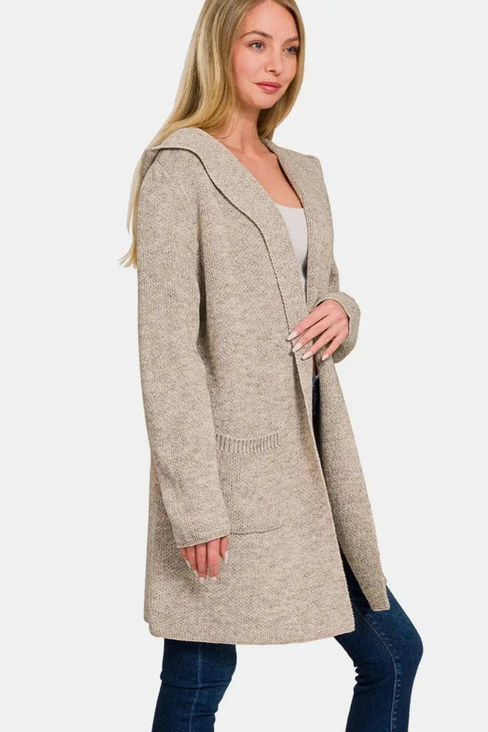Zenana Hooded Open Front Sweater Cardigan - Trendsi - Flyclothing LLC
