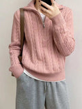 Cable-Knit Half Zip Long Sleeve Sweater - Trendsi - Flyclothing LLC