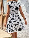 Printed Surplice Cap Sleeve Dress - Trendsi - Flyclothing LLC