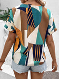 Printed V-Neck Short Sleeve Blouse - Trendsi - Flyclothing LLC
