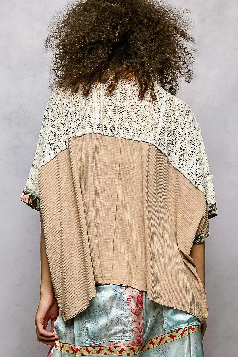 POL Floral Patchwork Lace Accent Blouse - Trendsi - Flyclothing LLC