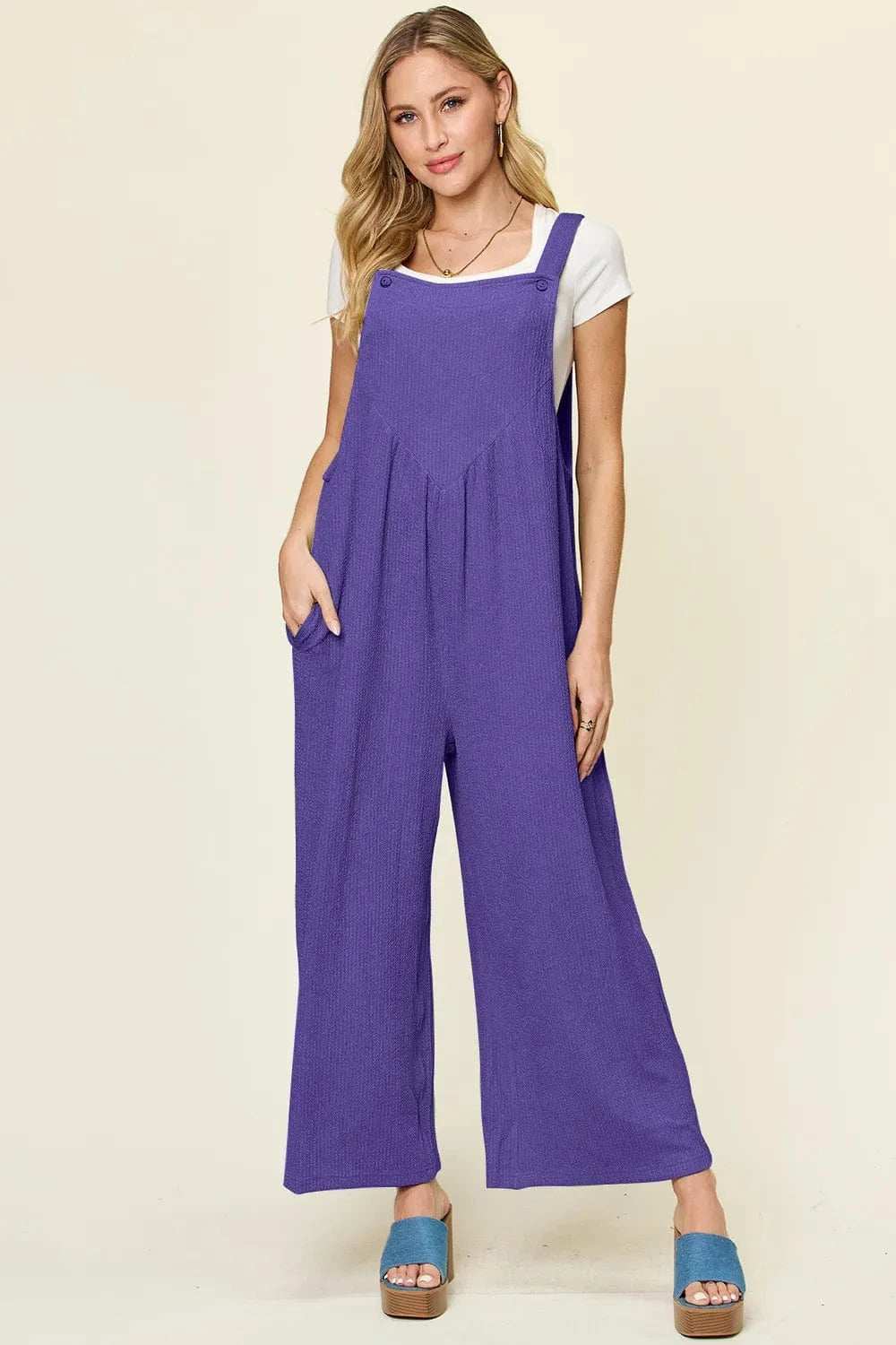 Double Take Full Size Texture Sleeveless Wide Leg Overall - Trendsi - Flyclothing LLC