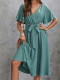 Surplice Flutter Sleeve Midi Dress - Trendsi - Flyclothing LLC