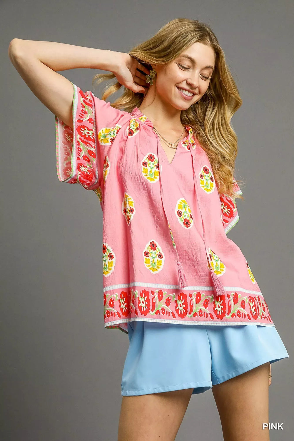 Umgee Boho Bloom Border Top - Trendsi - Flyclothing LLC