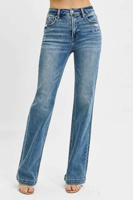 RISEN Full Size Distressed Detail Bootcut Jeans Plus Size - Trendsi - Flyclothing LLC