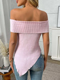Ribbed Off-Shoulder Asymmetrical Hem T-Shirt - Trendsi - Flyclothing LLC