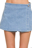 Zenana Wrap Front Skort Denim Shorts - Trendsi - Flyclothing LLC