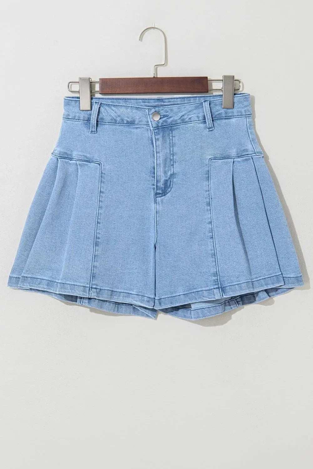 Pleated Patchwork Panel Lightweight Denim Shorts - Trendsi - Flyclothing LLC