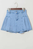 Pleated Patchwork Panel Lightweight Denim Shorts - Trendsi - Flyclothing LLC