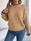 Contrast Trim Round Neck Long Sleeve Sweater - Trendsi - Flyclothing LLC
