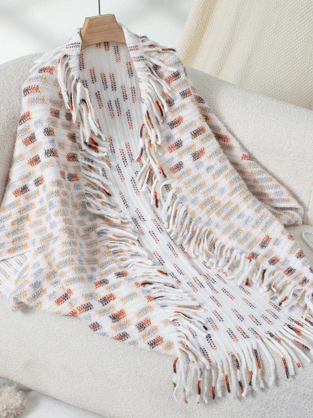 Fringe Open Front Half Sleeve Poncho - Trendsi - Flyclothing LLC