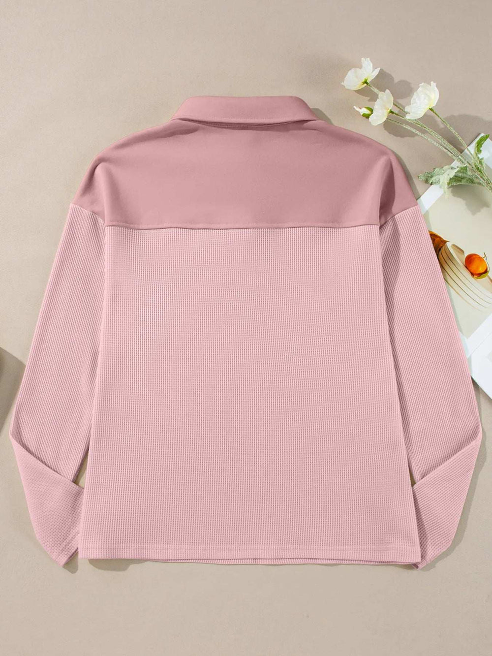 Long Sleeve Thermal Knit Polo Top - Trendsi - Flyclothing LLC