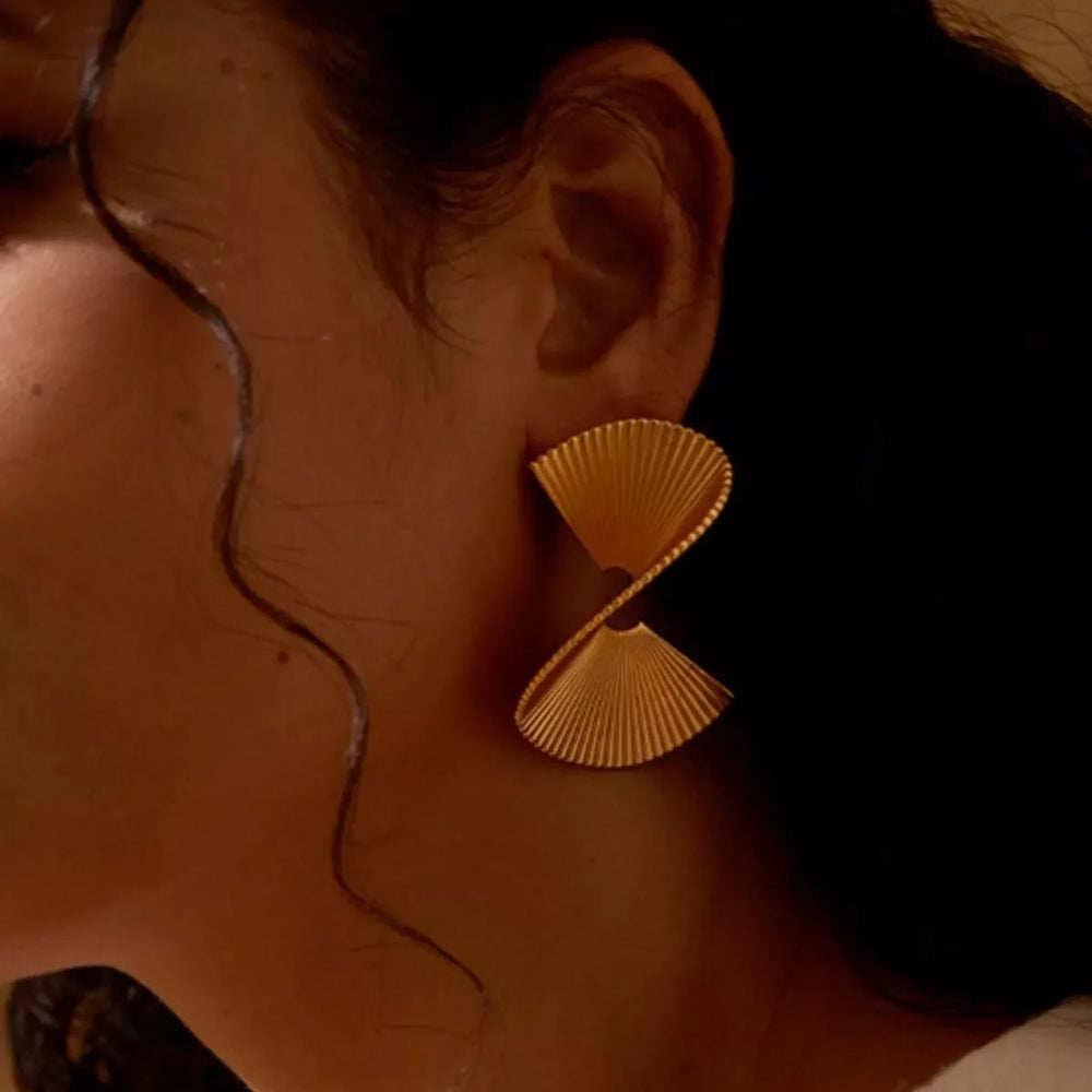 18K Gold-Plated Copper Fan-Shaped Earrings - Trendsi - Flyclothing LLC