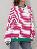 Contrast Striped Long Sleeve Sweatshirt - Trendsi - Flyclothing LLC