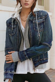 Fake Two-Piece Hooded Zip-Up Denim Jacket - Trendsi - Flyclothing LLC